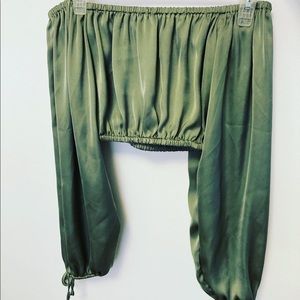 Olive Cropped Over The Shoulder Top